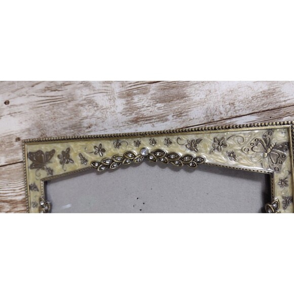Picture Frame Butterfly Rhinestones Enamel Silver Tone 4x6 Photo Excellent - Picture 2 of 9